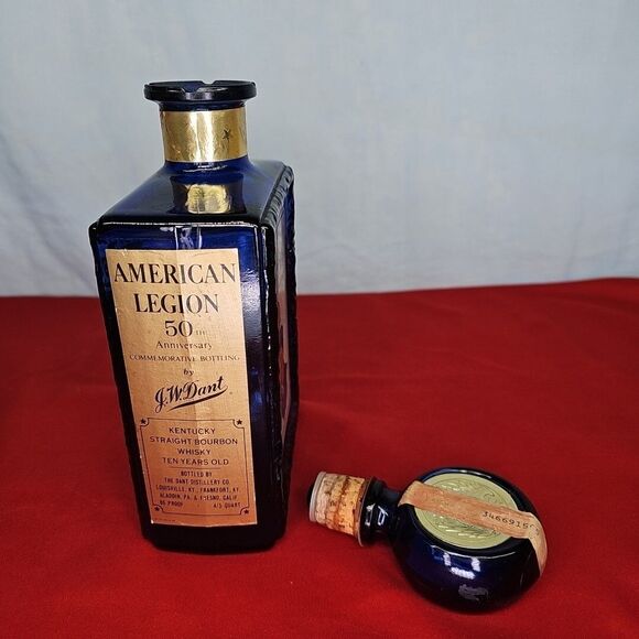 Cobalt Whisky Decanter Blue Liquor Bottle Anniversary VTG American Legion 50th - Picture 5 of 15